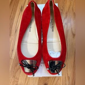 New Taryn Rose Sirena Red Suede Flats with Bow Accent, Sz 39